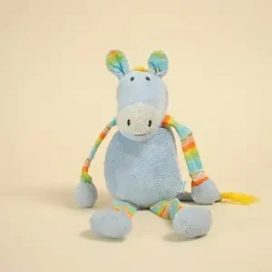 Doudou Ane Bleu Patte Rayé Multicolore Grelot DPAM 30 cm